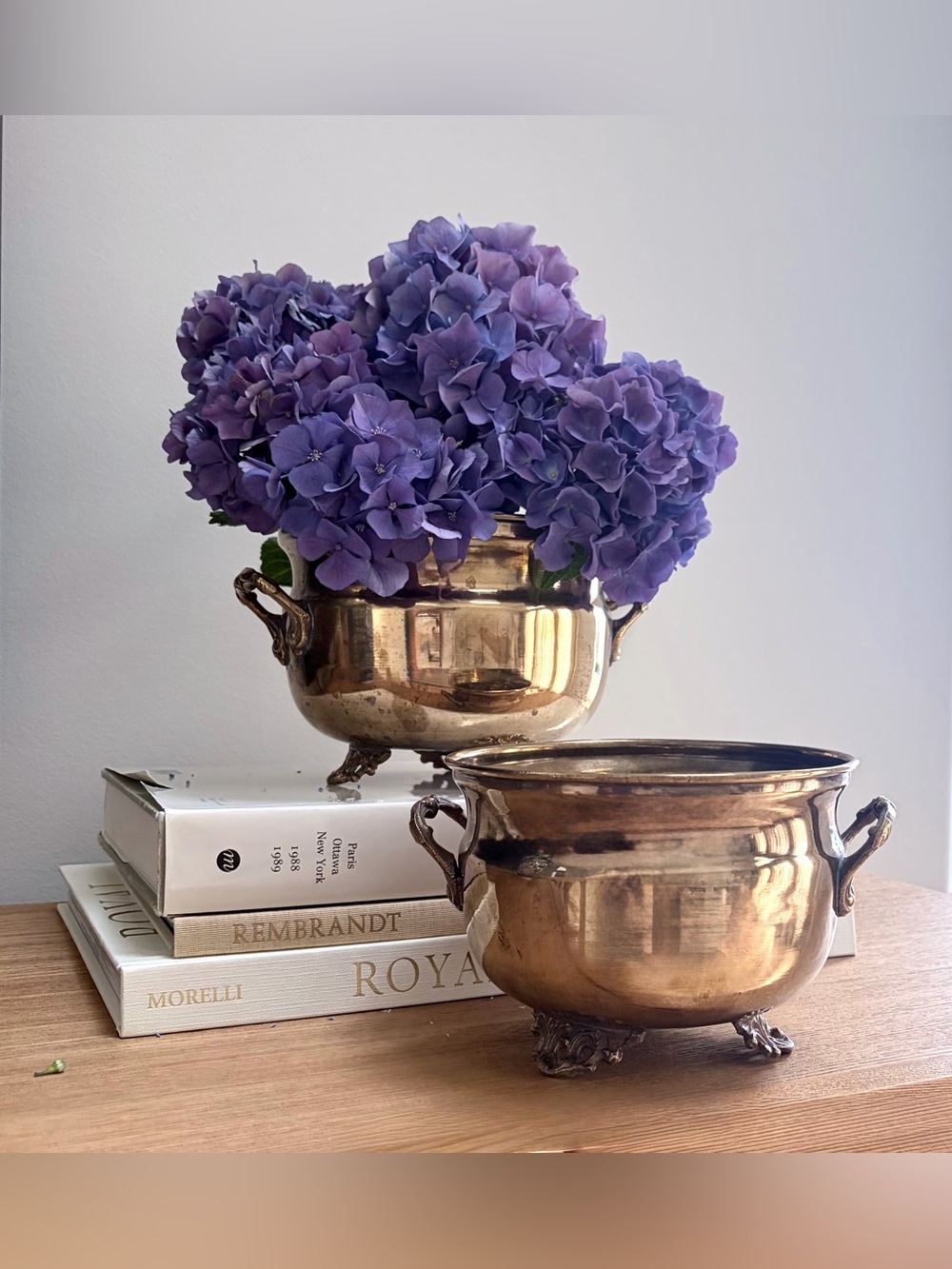 STUNNING Vintage Brass Footed Planters Pair
